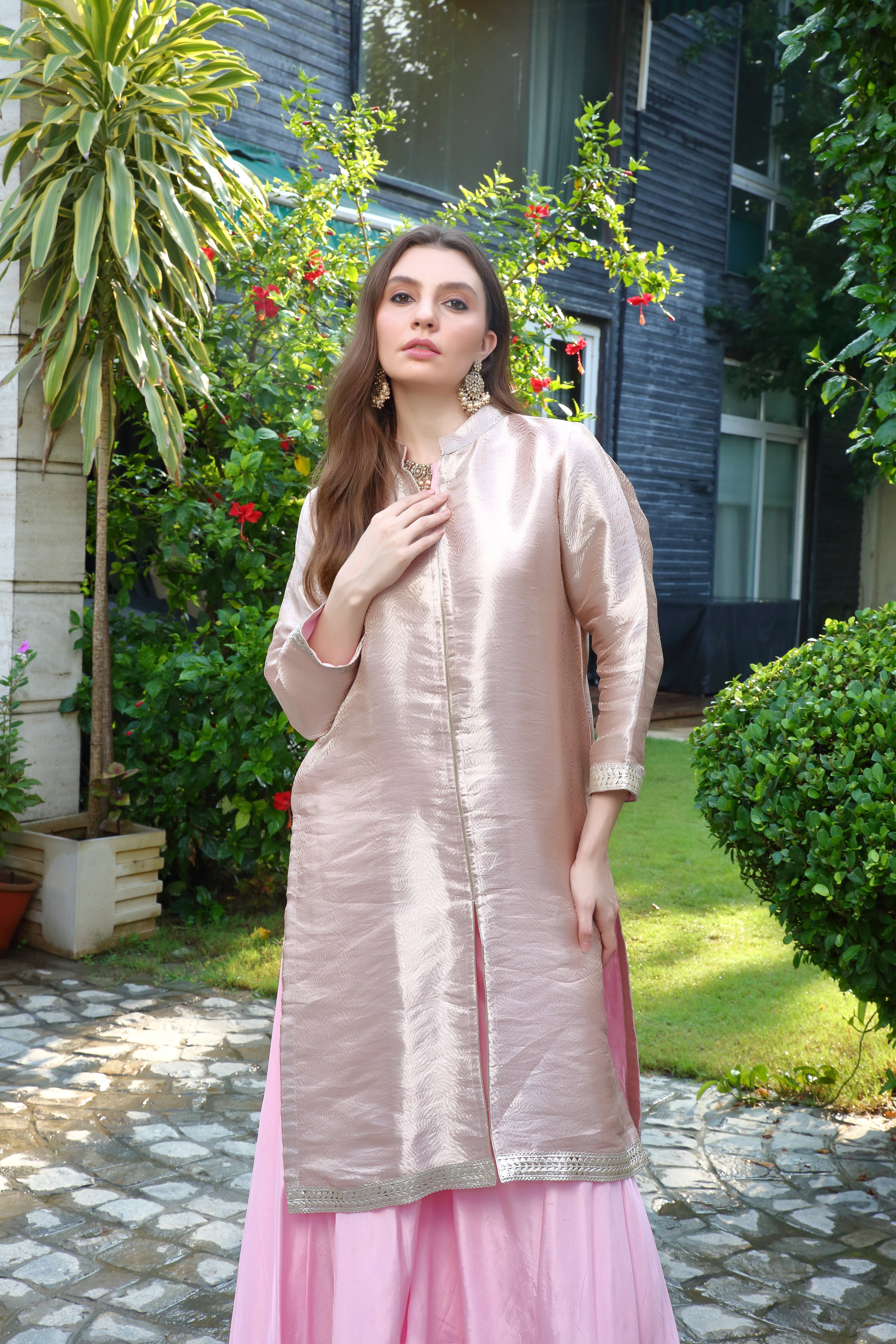 Dua sharara silk brocade- Pink