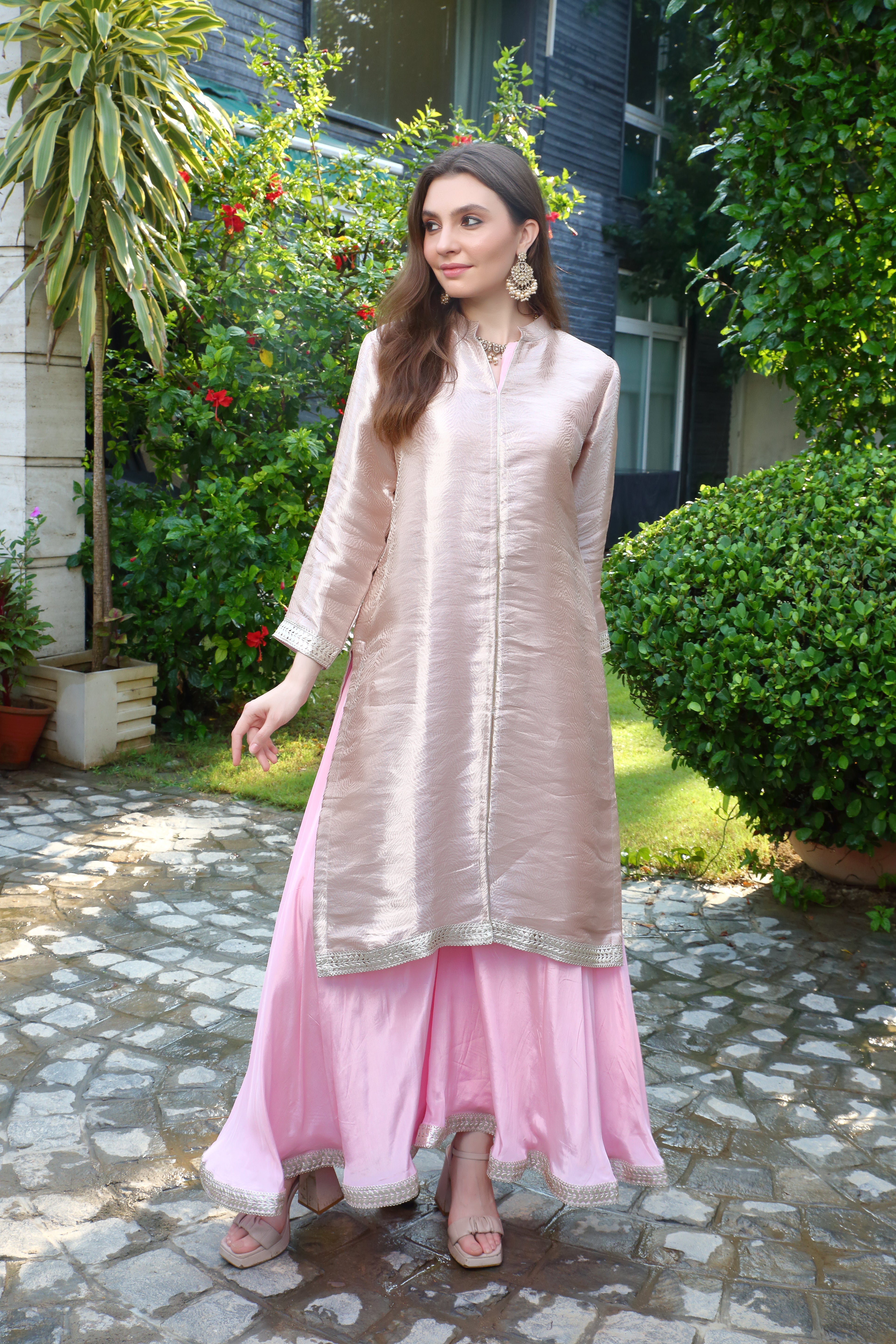 Dua sharara silk brocade- Pink