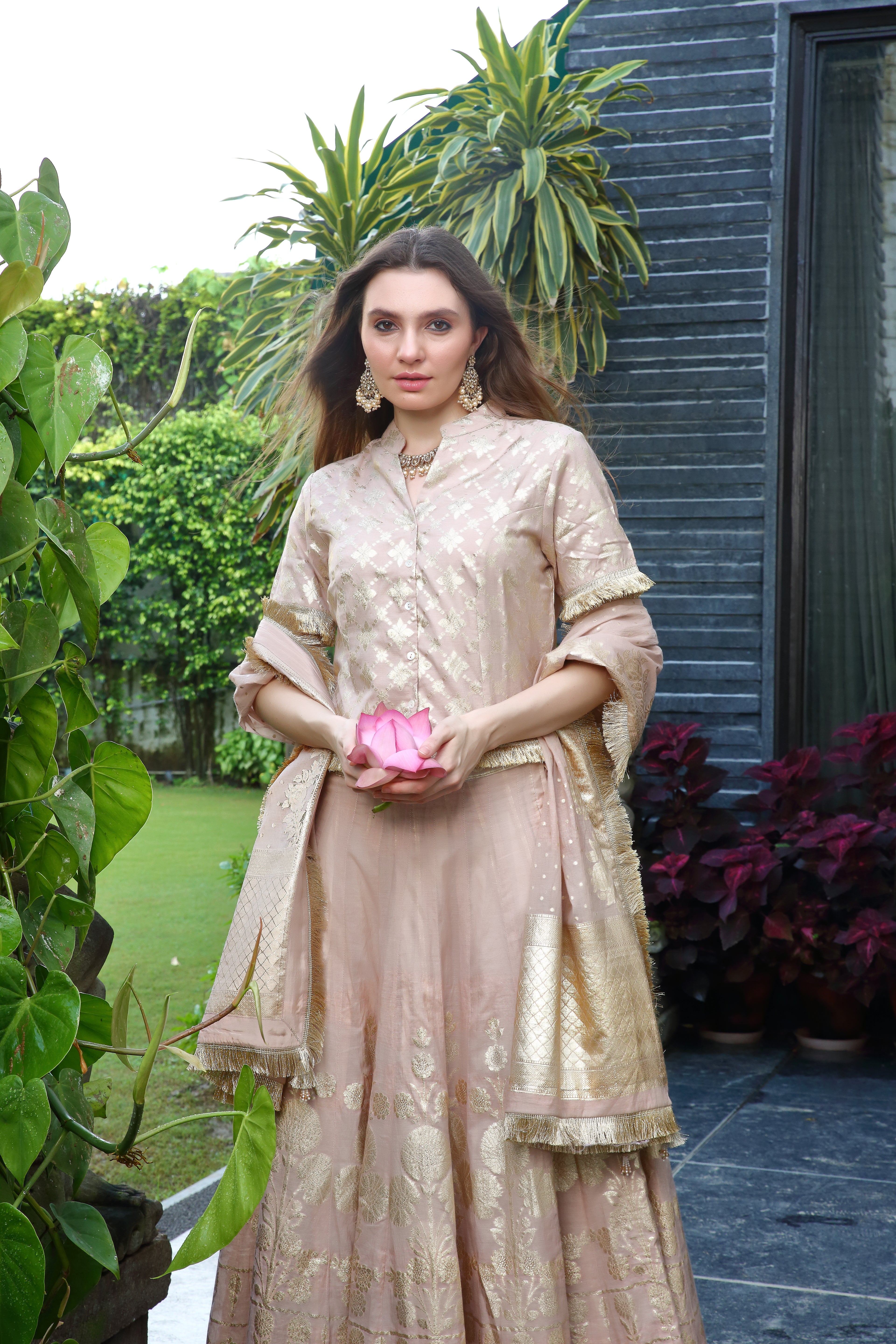 Old Rose Palak Ghaghra Set
