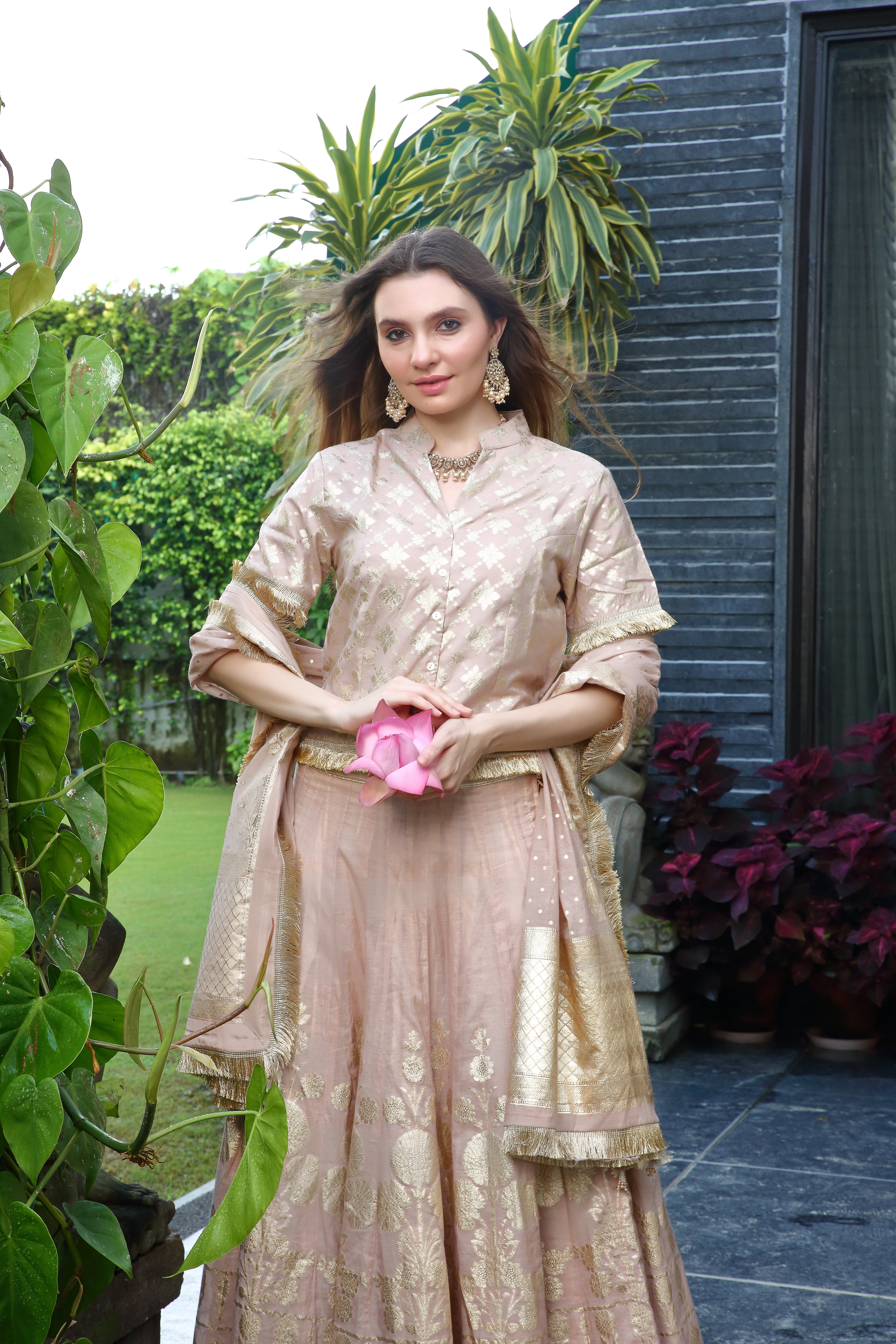 Old Rose Palak Ghaghra Set