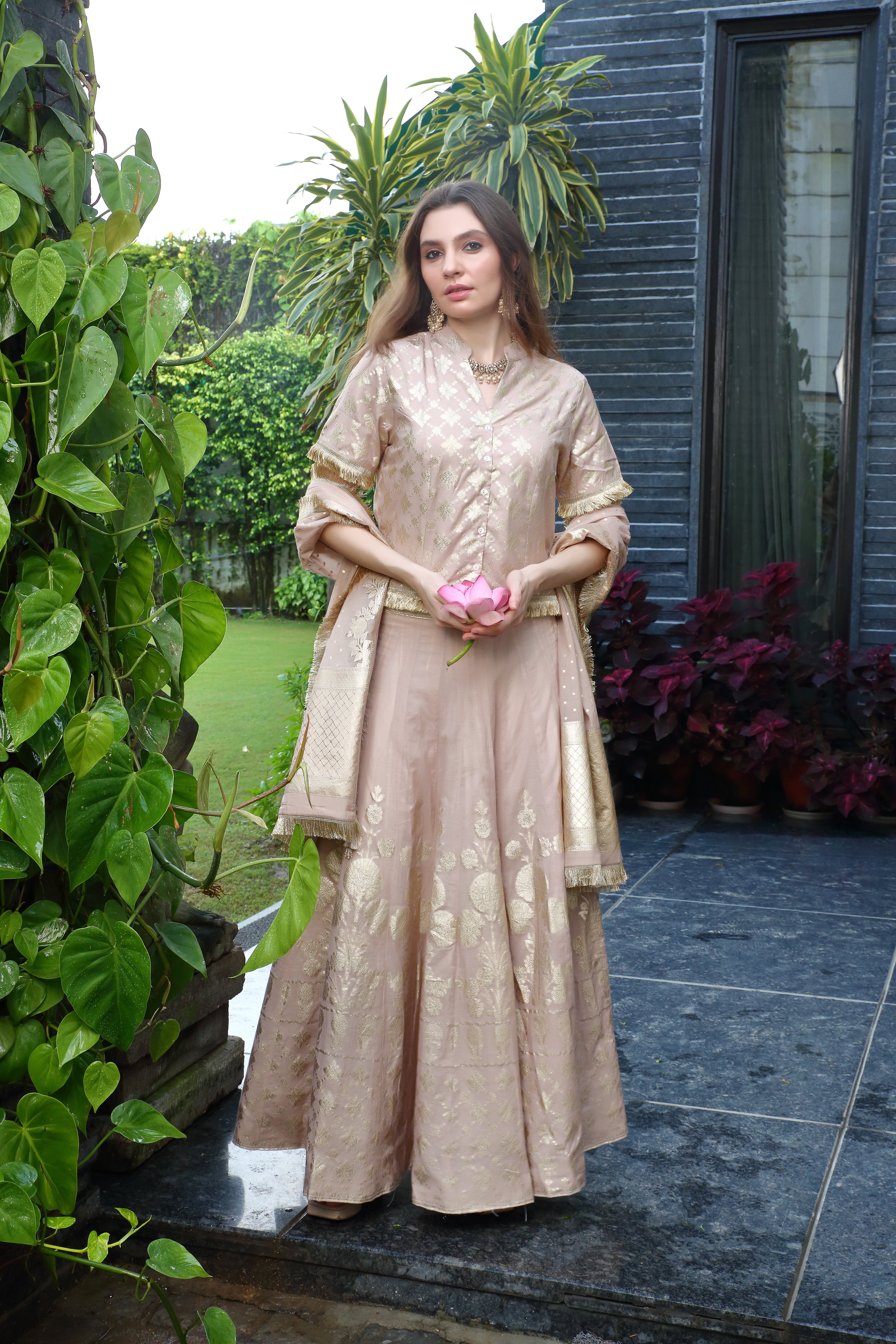 Old Rose Palak Ghaghra Set