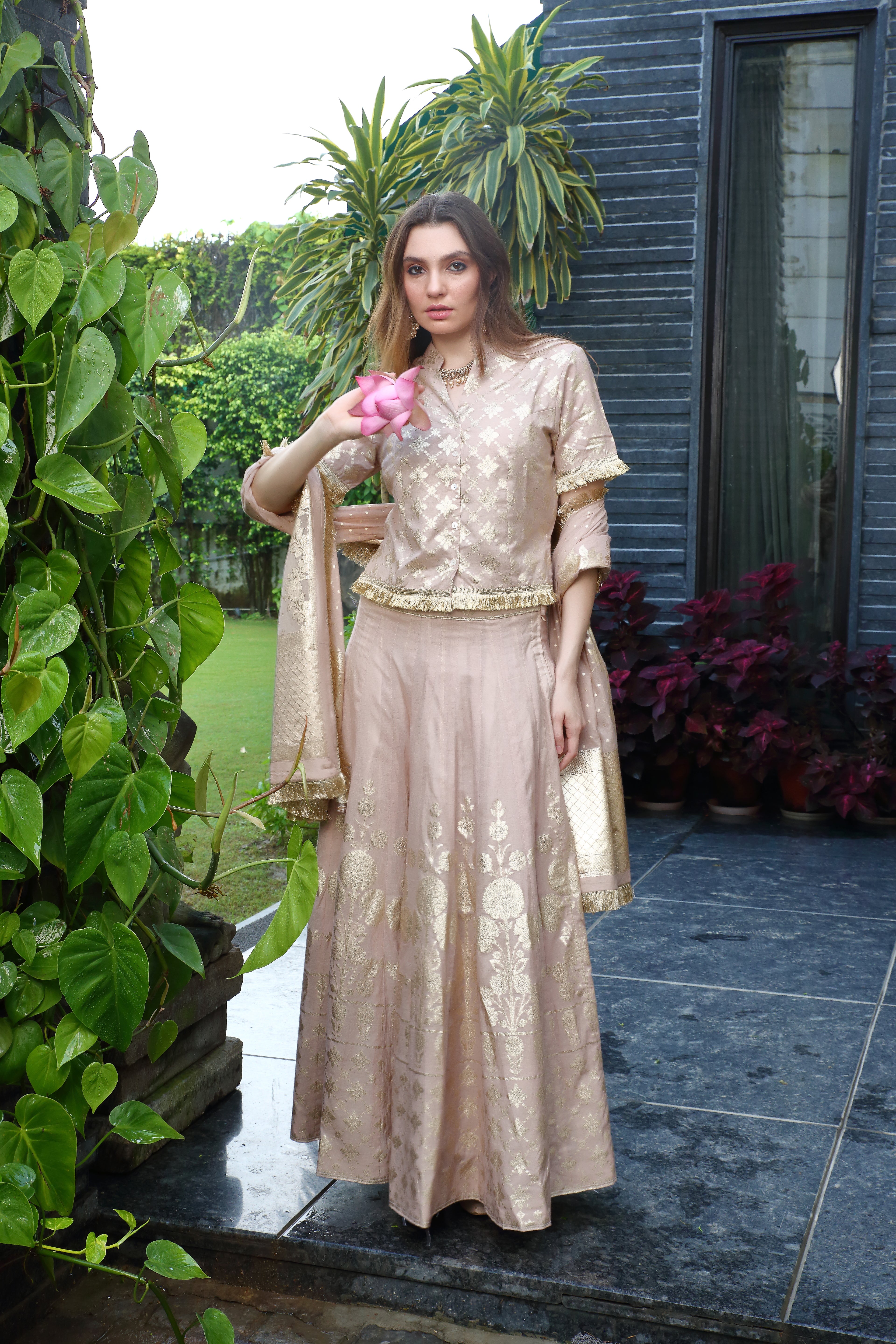Old Rose Palak Ghaghra Set