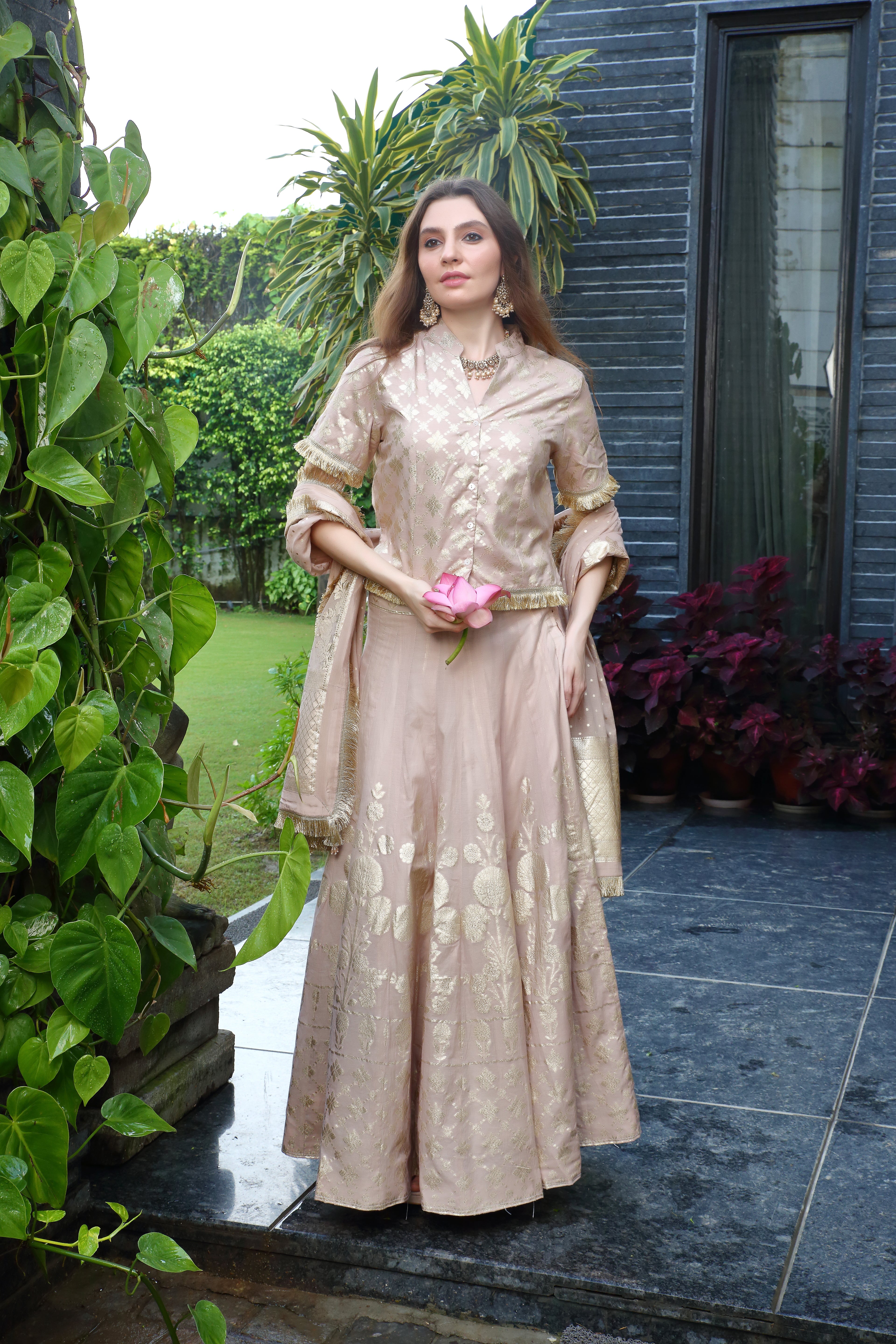 Old Rose Palak Ghaghra Set