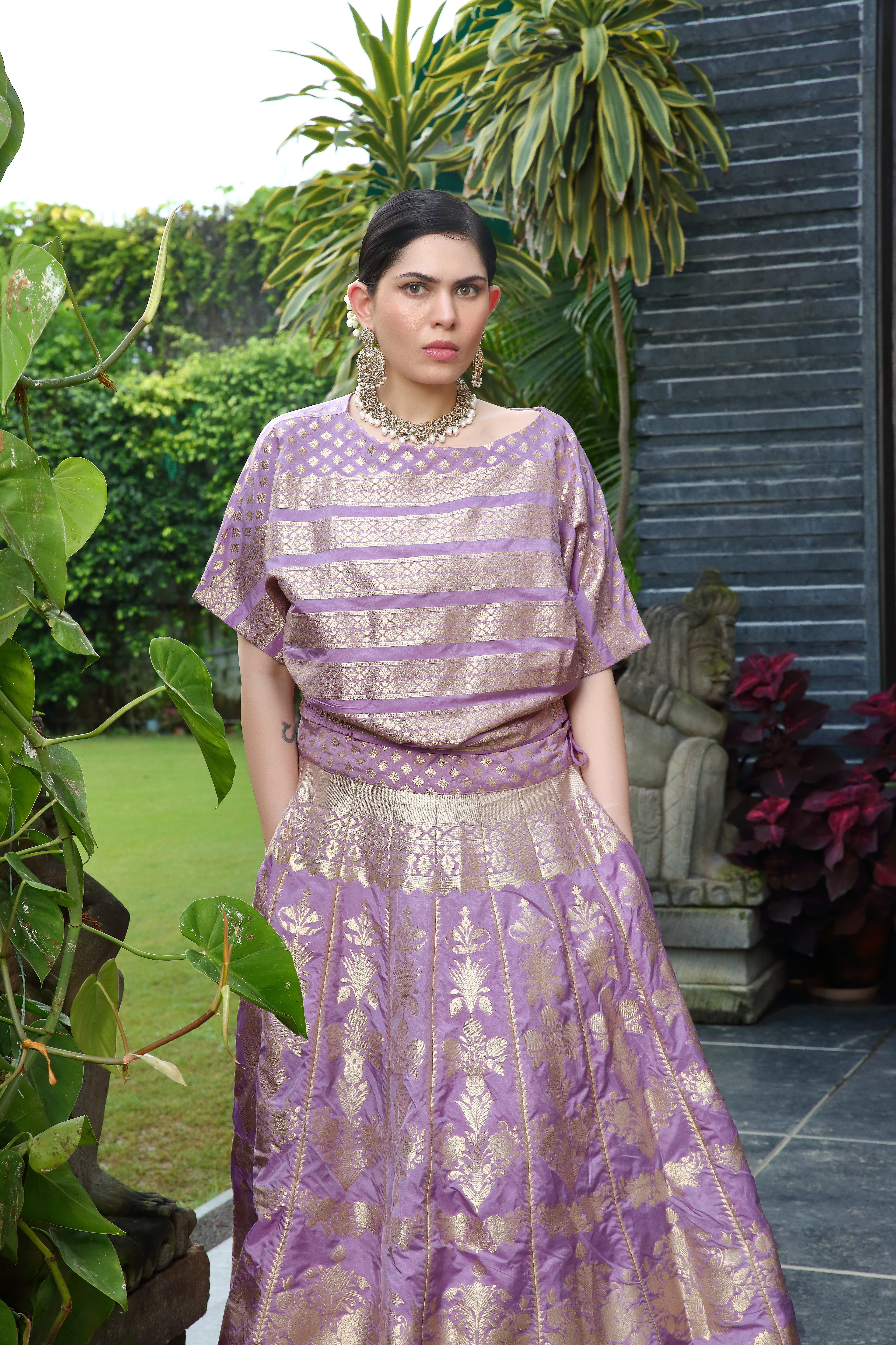Lilac & Gold Niamat Ghaghra Set