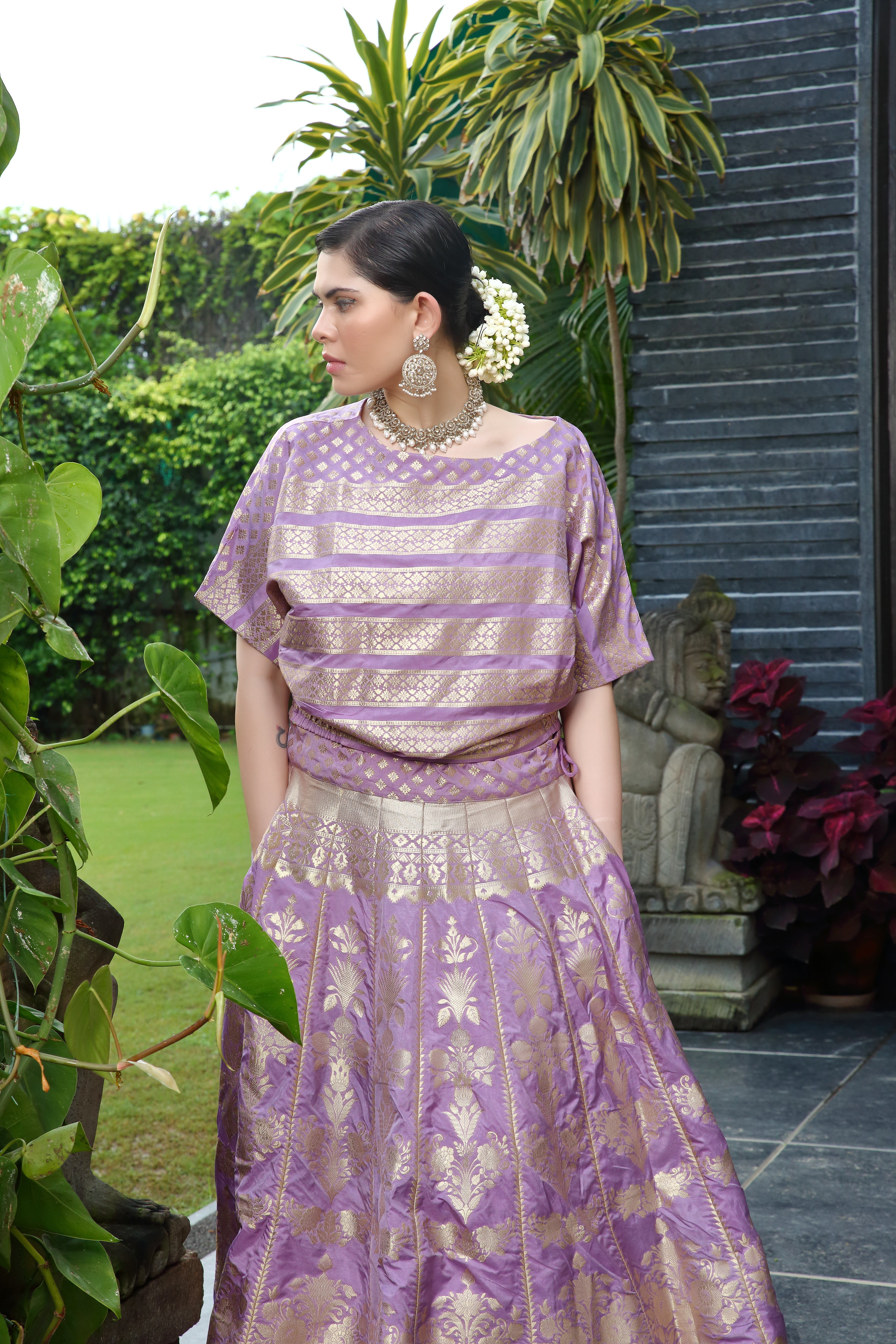 Lilac & Gold Niamat Ghaghra Set