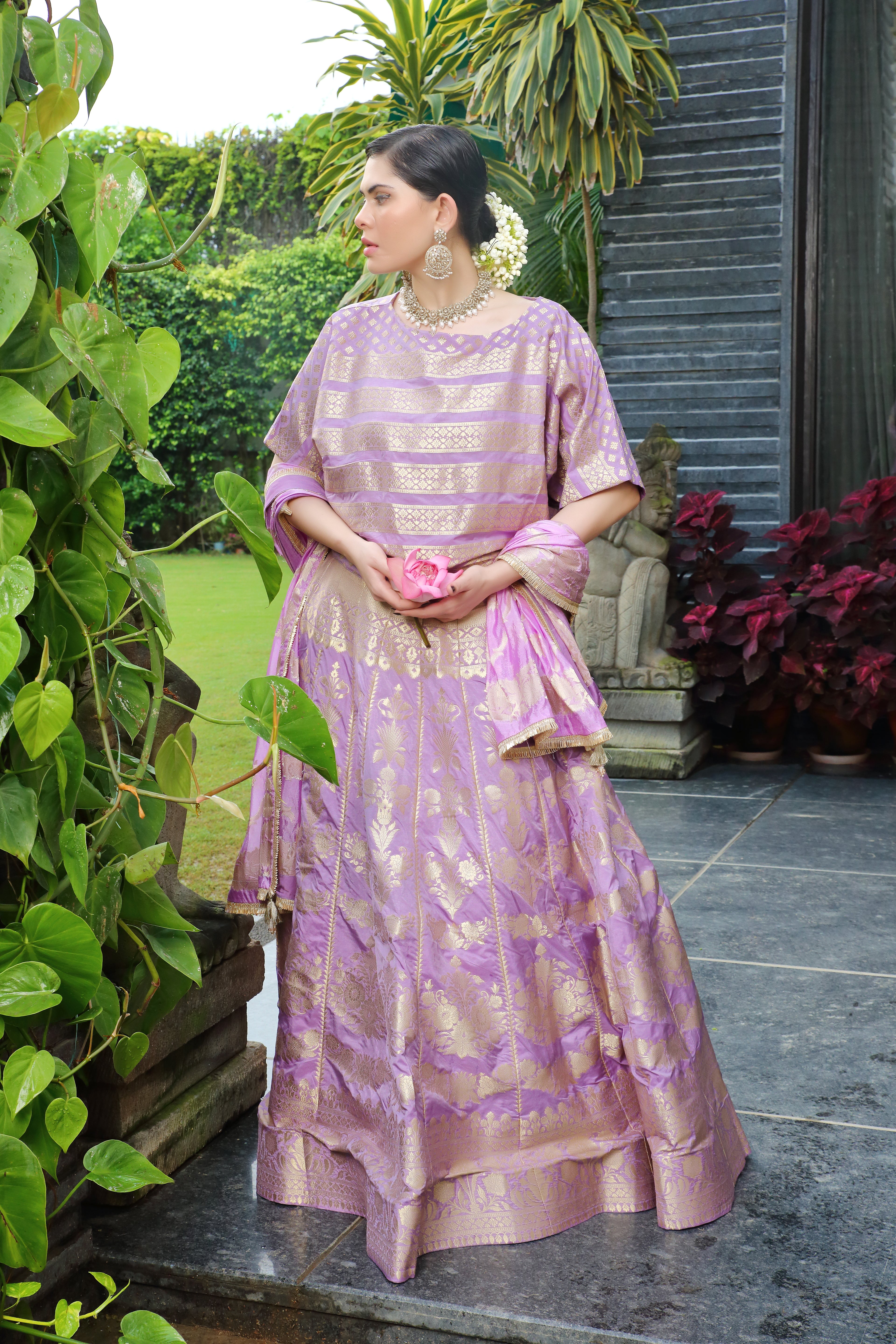 Lilac & Gold Niamat Ghaghra Set