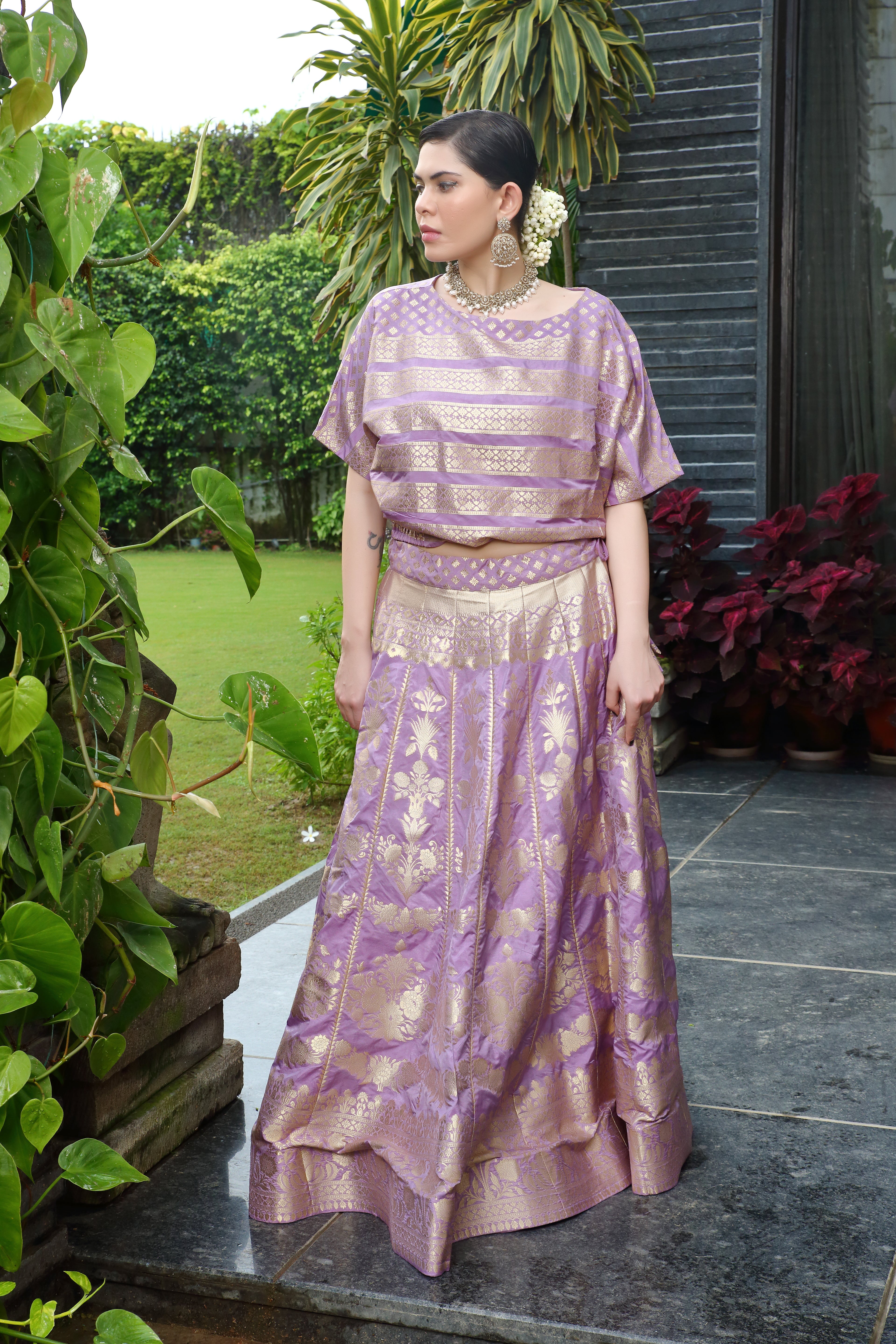 Lilac & Gold Niamat Ghaghra Set