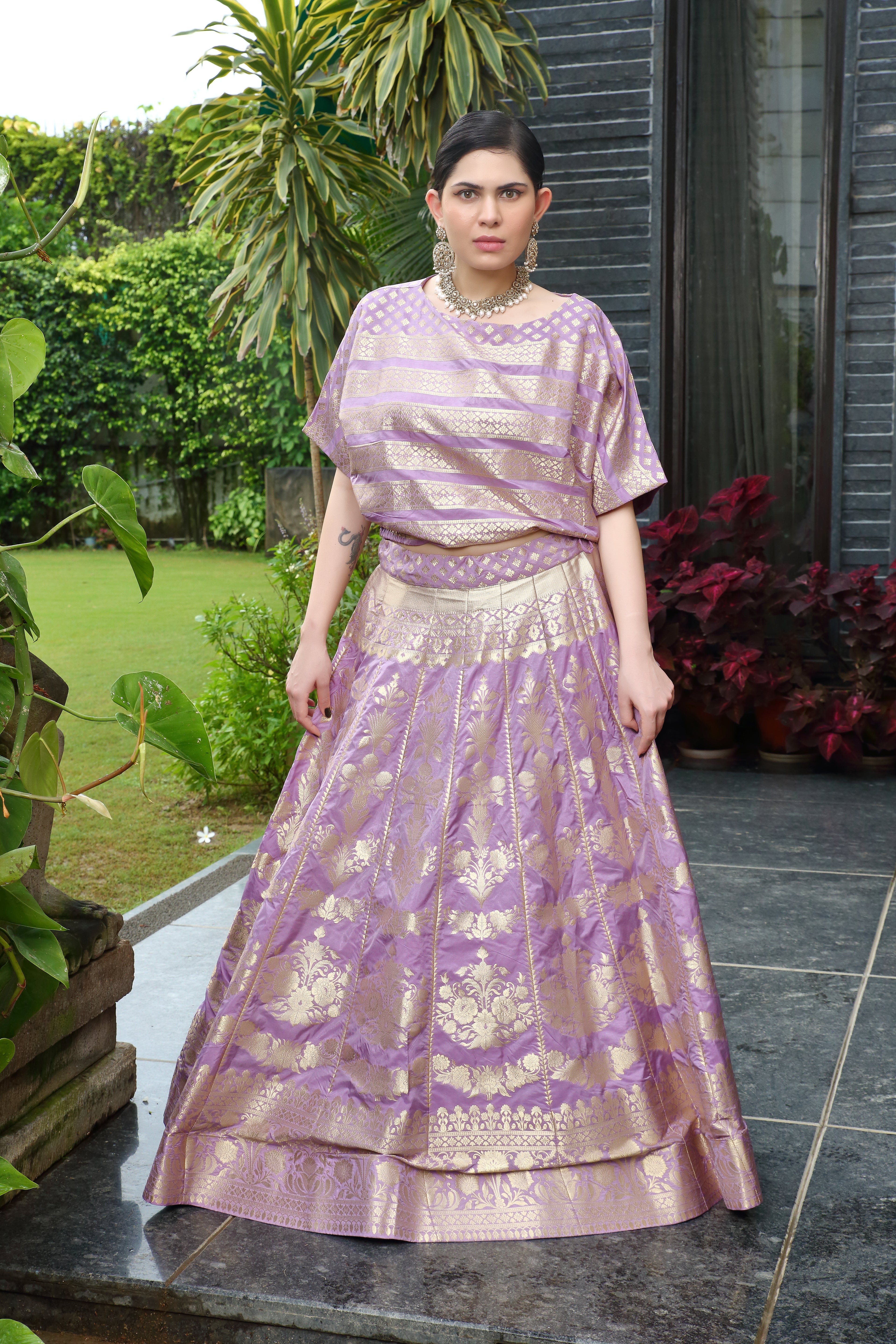Lilac & Gold Niamat Ghaghra Set