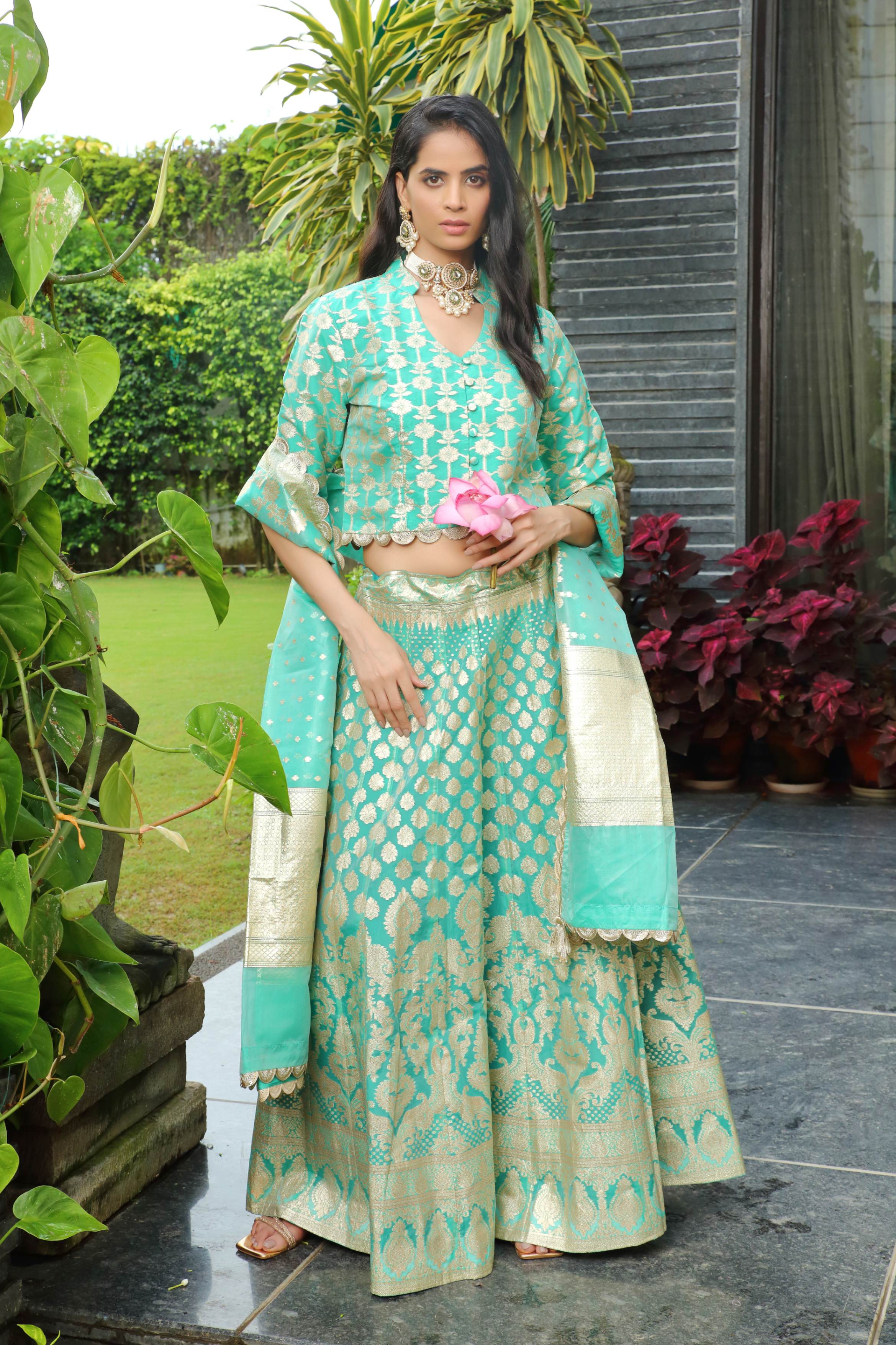 Sea Green & Gold Palak Ghaghra set