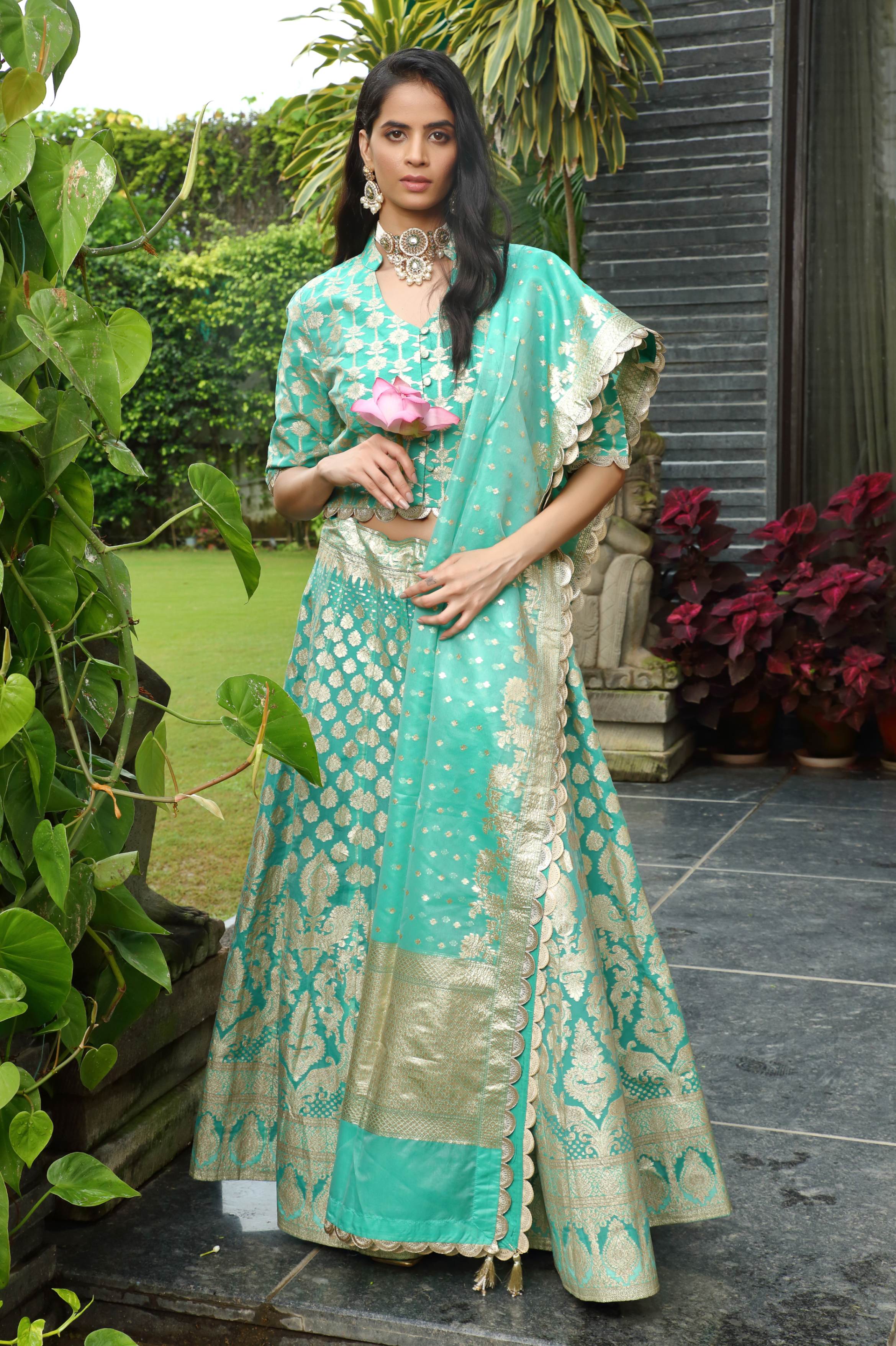 Sea Green & Gold Palak Ghaghra set
