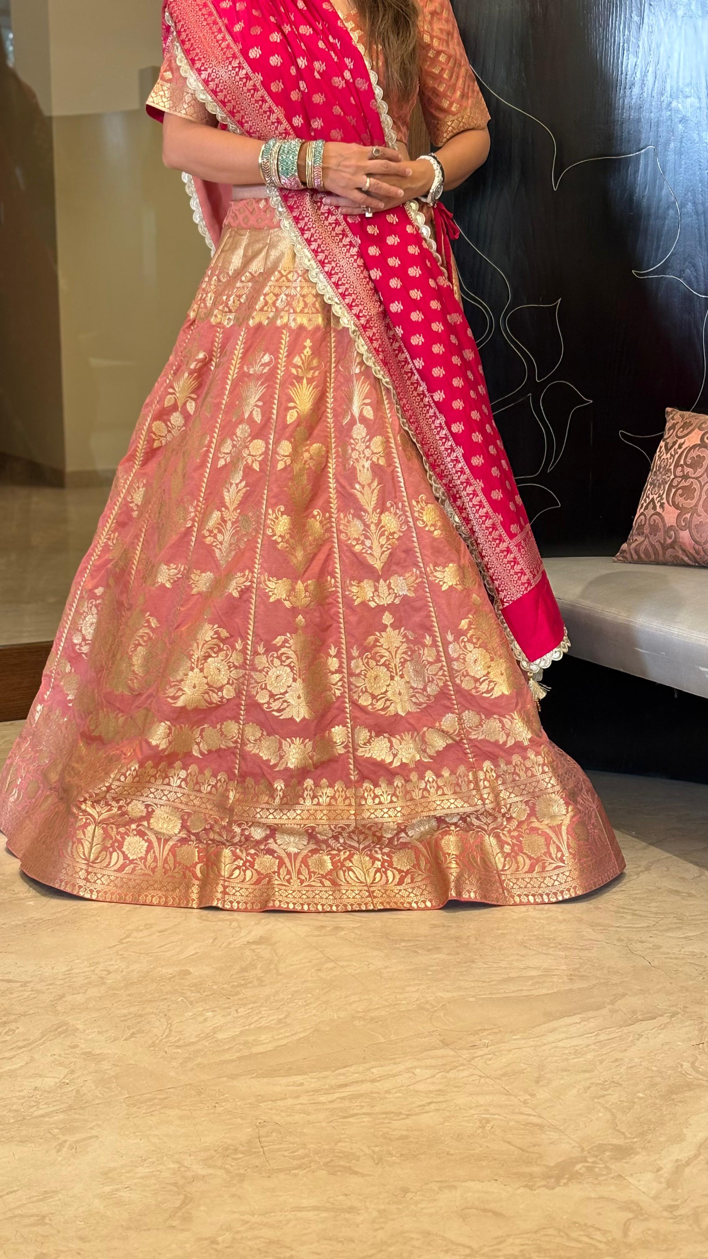 Niamat Banarasi Lehenga set in Rose & Pink