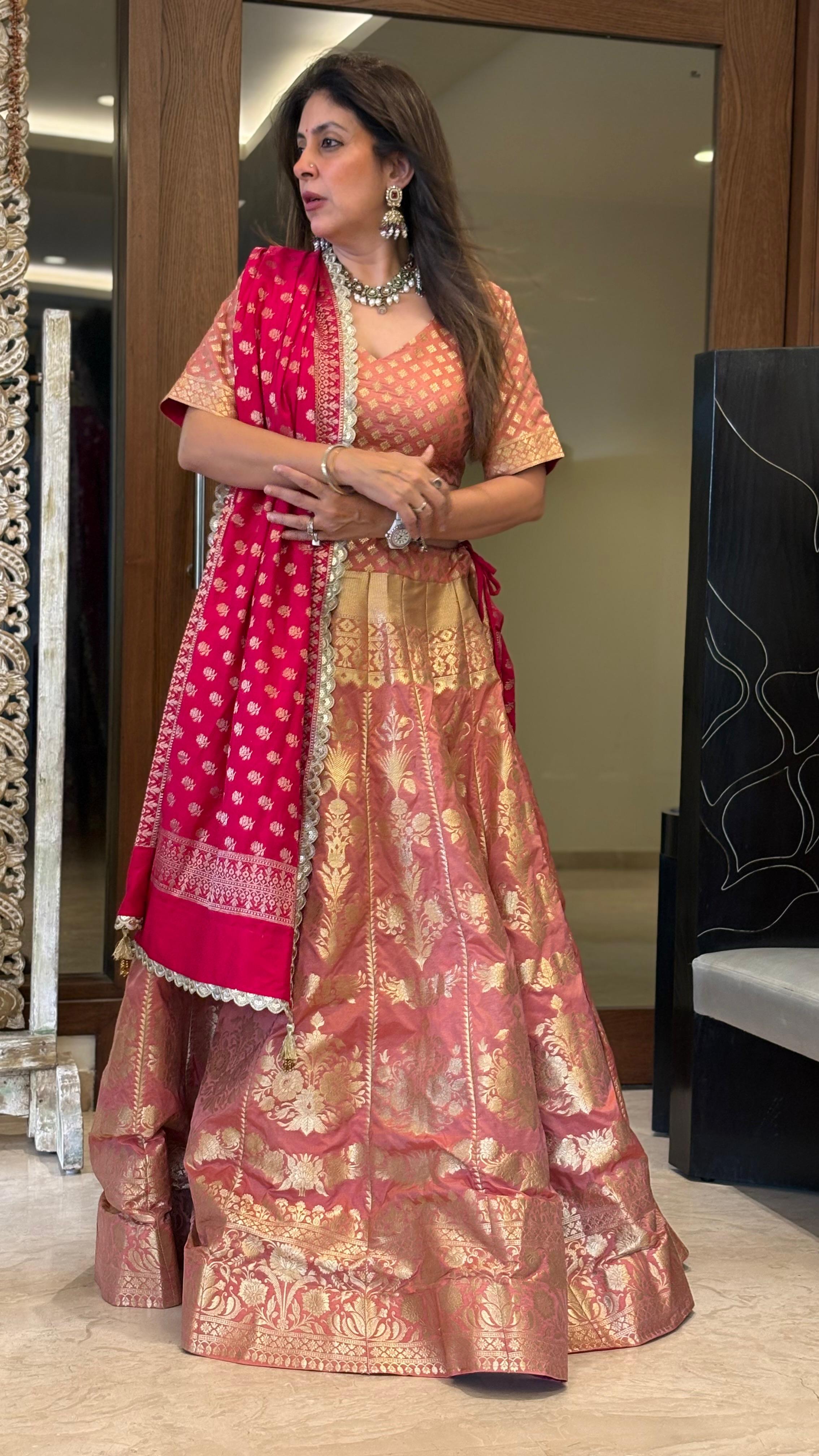 Niamat Banarasi Lehenga set in Rose & Pink