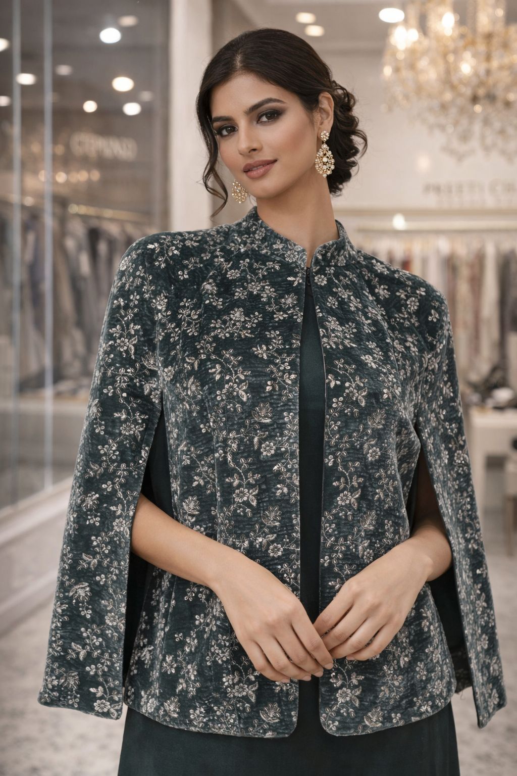 Achkaan velvet cape