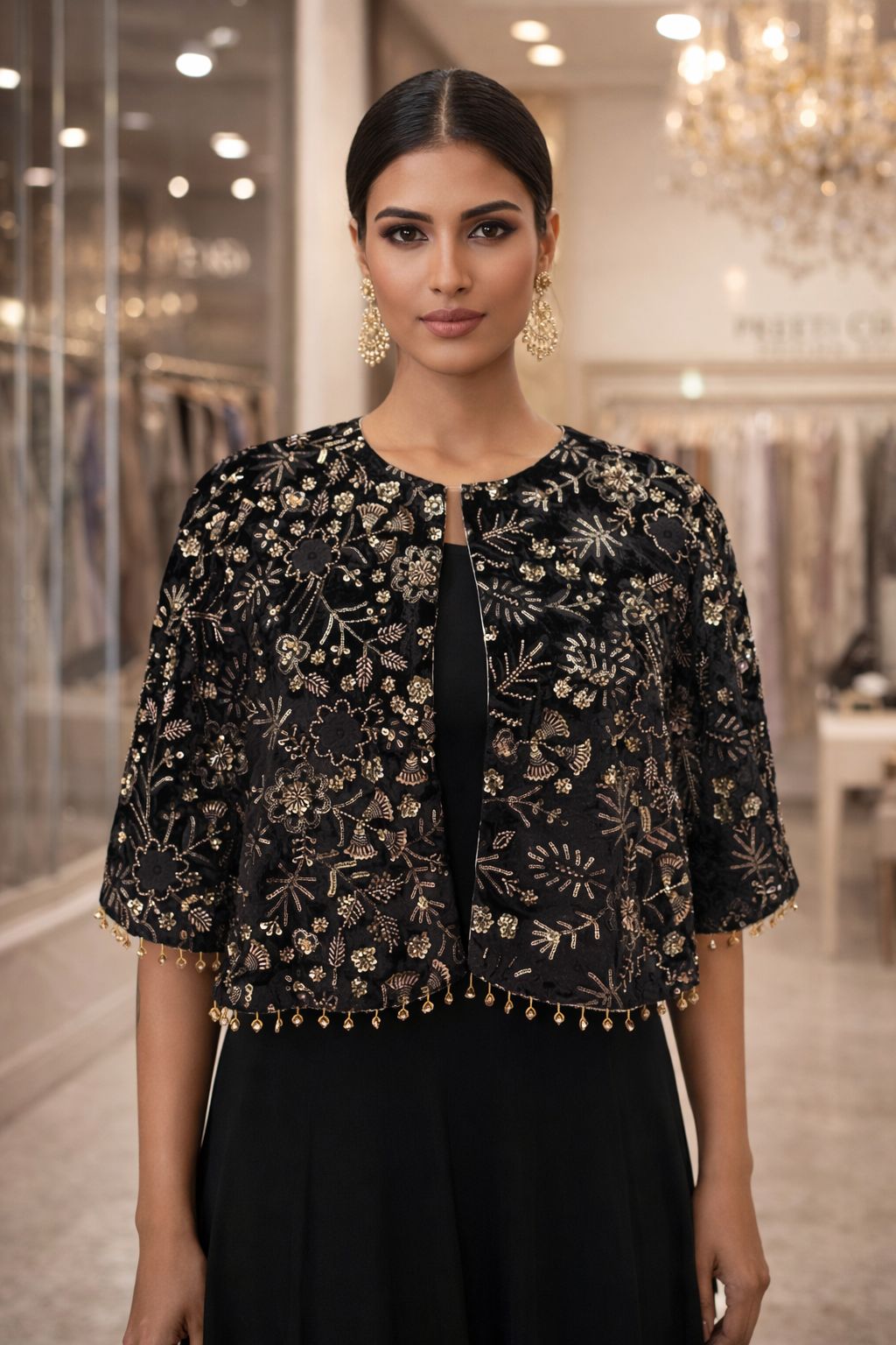 Black Velvet Embroidered cape